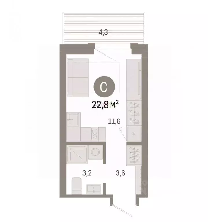 Студия Омская область, Омск ул. Б.Г. Шаронова, 11 (22.8 м) - Фото 1
