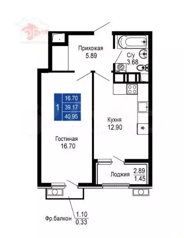 1-к. квартира, 41 м, 8/14 эт. - Фото 0