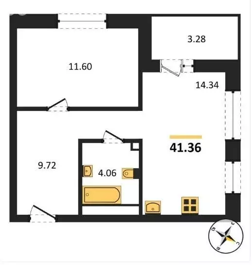 2-комнатная квартира: Новосибирск, Рябиновая улица, 14/1 (41.4 м) - Фото 0