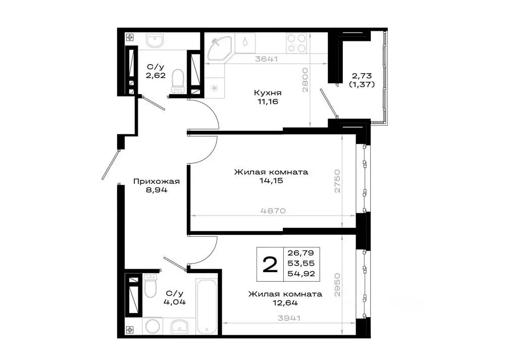 2-к кв. Ростовская область, Ростов-на-Дону Нефтекачка кв-л,  (54.92 м) - Фото 1