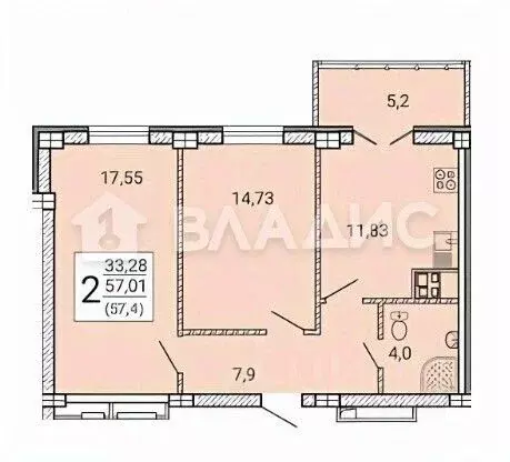 2-к кв. Воронежская область, Воронеж Цимлянская ул., 10В (56.3 м) - Фото 2