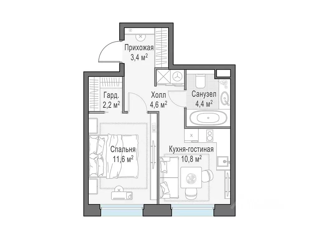 1-к кв. Московская область, Мытищи Белый Grad жилой комплекс (36.8 м) - Фото 1