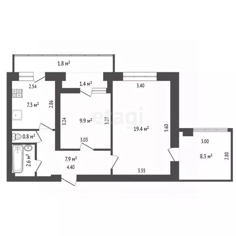 2-к кв. Крым, Феодосия ш. Симферопольское, 39Г (47.9 м) - Фото 2