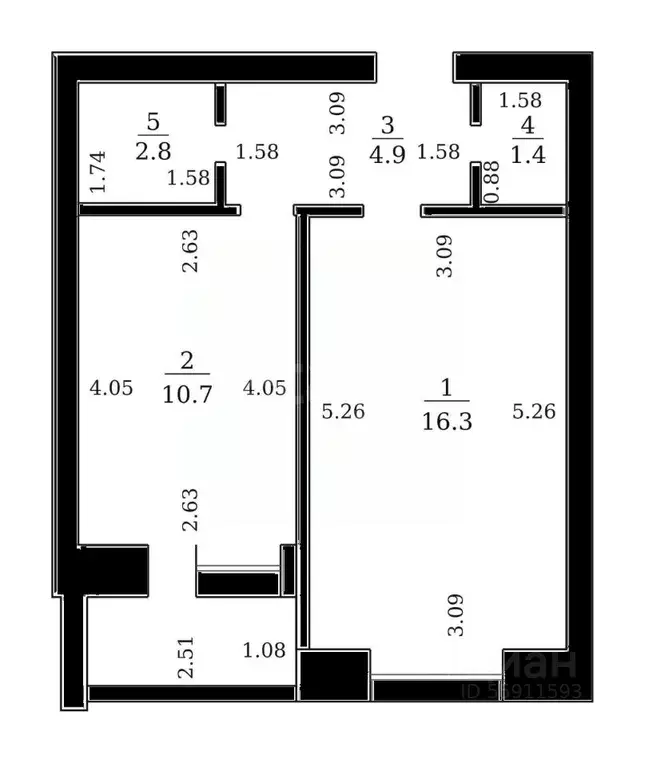 1-к кв. Чувашия, Чебоксары Пролетарская ул., 25к1 (35.8 м) - Фото 2