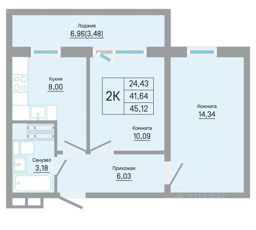 2-к кв. Пермский край, Пермь Автозаводская ул., 5к1 (45.12 м) - Фото 1