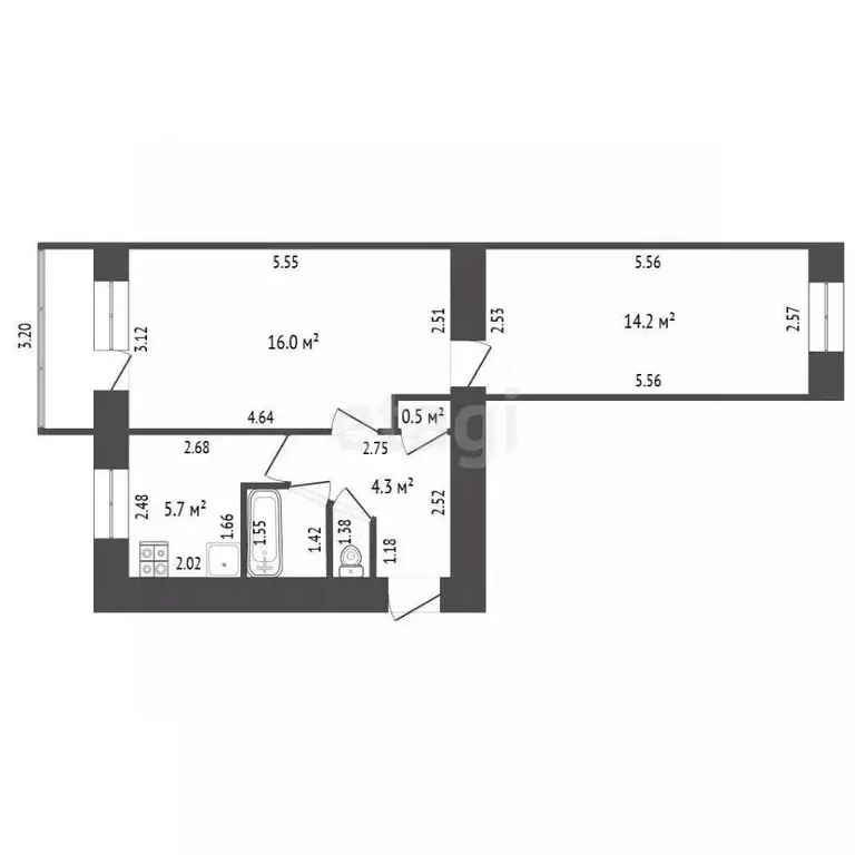 2-к кв. Башкортостан, Стерлитамак Вокзальная ул., 28 (44.5 м) - Фото 1