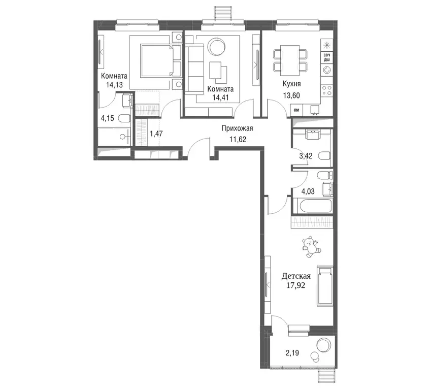 3-к квартира, 86.94 м - Фото 0