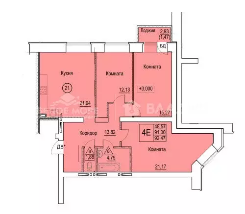 3-комнатная квартира: Северодвинск, улица Карла Маркса, 78 (92.47 м) - Фото 1