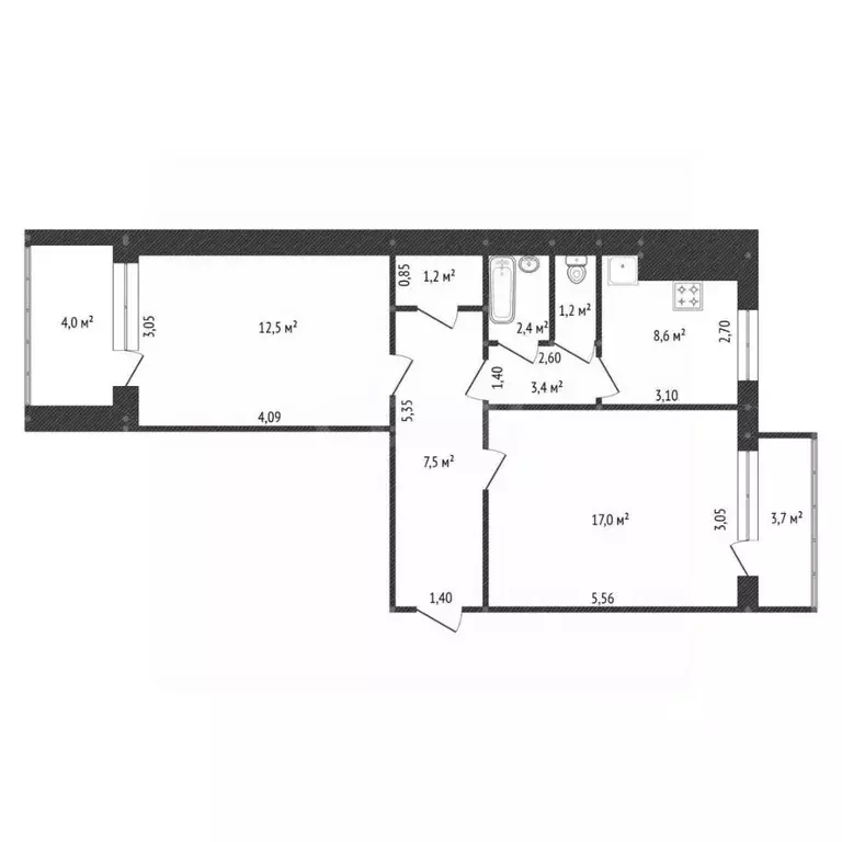 2-к кв. Башкортостан, Уфа ул. Юрия Гагарина, 9 (57.8 м) - Фото 1