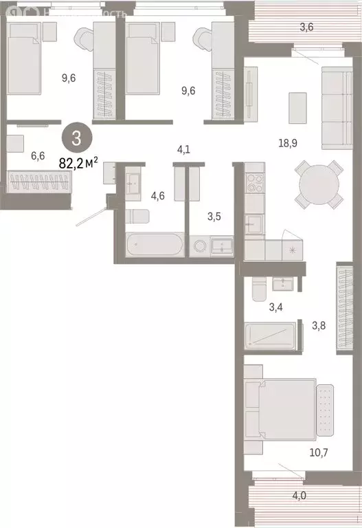 3-комнатная квартира: Тюмень, Ленинский округ (82.18 м) - Фото 1