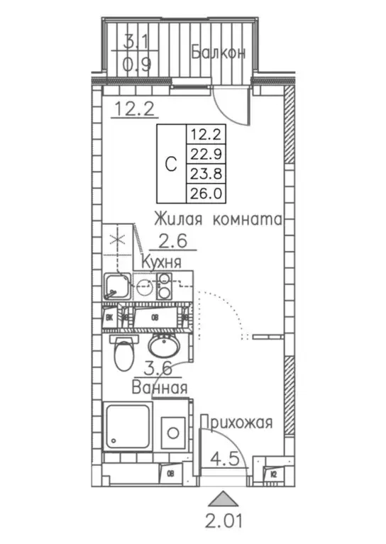 Студия Приморский край, Владивосток ул. Расула Гамзатова, 7к1 (26.0 м) - Фото 0