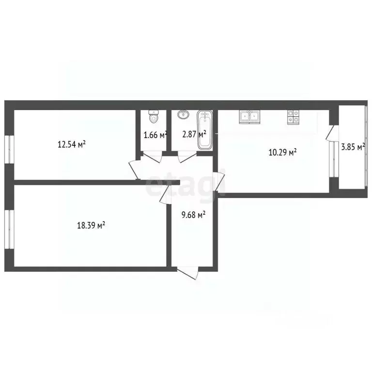 2-к кв. Башкортостан, Стерлитамак ул. Артема, 116б (55.5 м) - Фото 1