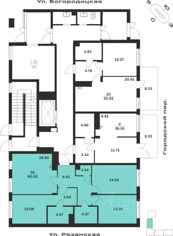 3-к кв. Тульская область, Тула ул. Богородицкая, 8В (80.62 м) - Фото 1