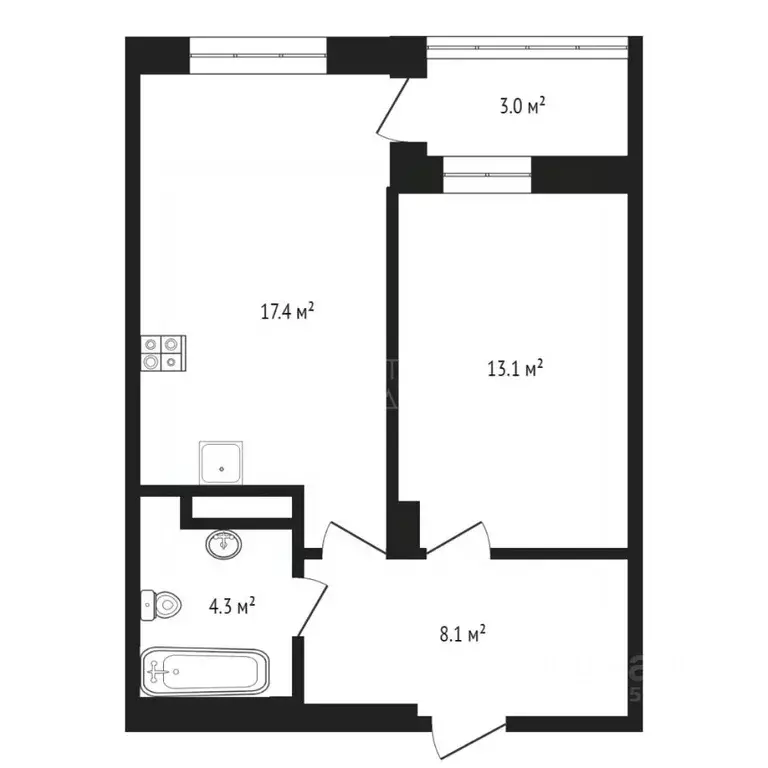 1-к кв. тюменская область, тюмень ул. монтажников, 36 (43.0 м) - Фото 1