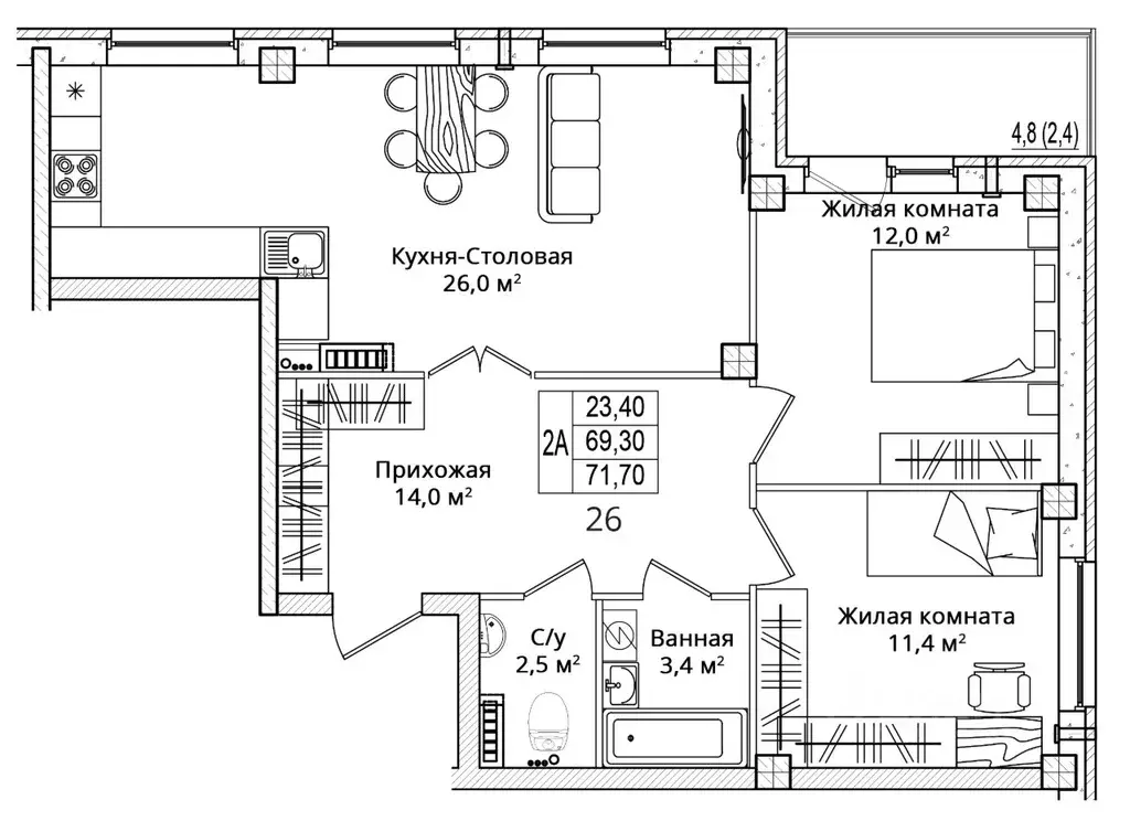 2-к кв. Псковская область, Псковский район, Завеличенская волость, д. ... - Фото 1