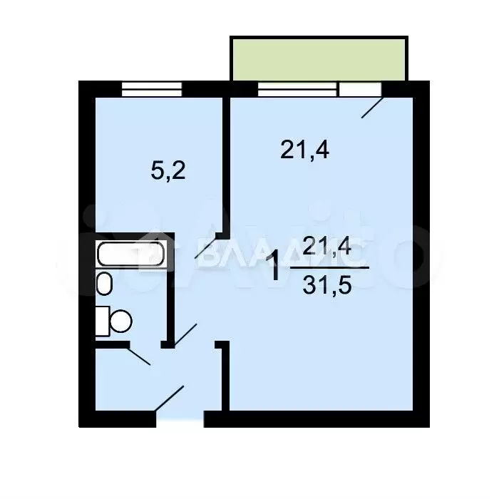 1-к. квартира, 31,5 м, 9/9 эт. - Фото 0