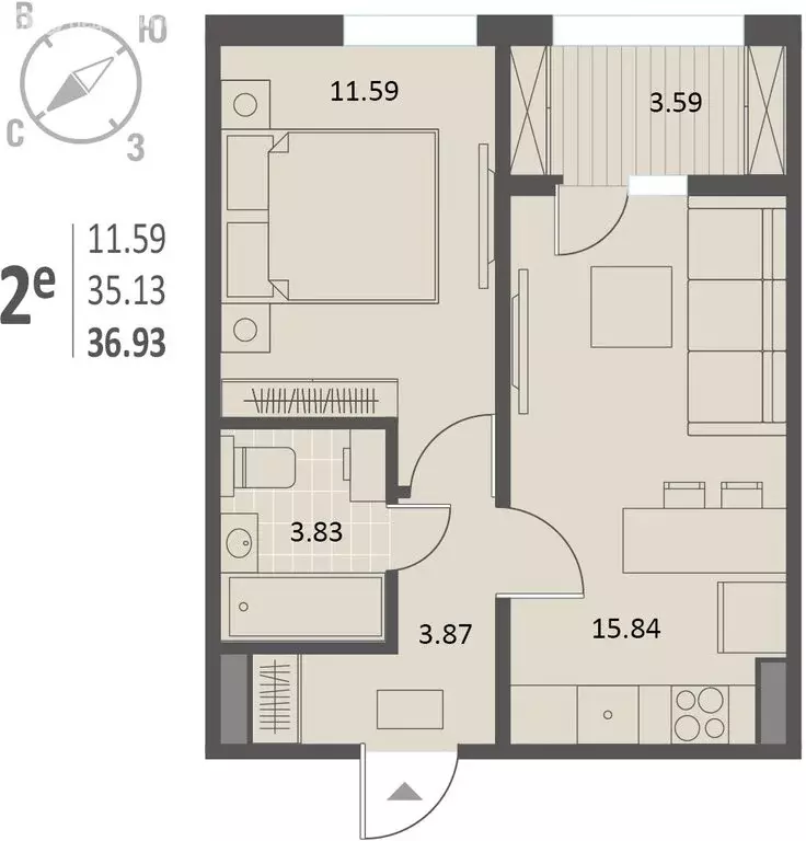 1-комнатная квартира: Воронеж, Краснознамённая улица, 72 (36.93 м) - Фото 0