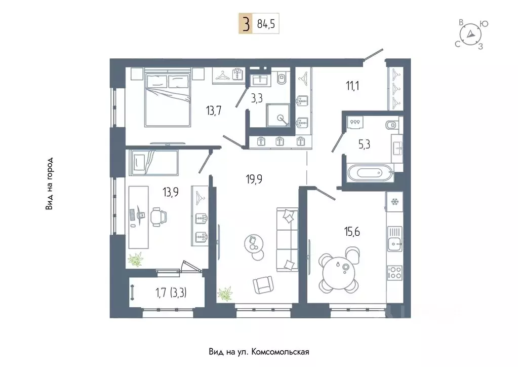 3-к кв. Башкортостан, Уфа Глумилино жилрайон, Аурум жилой комплекс ... - Фото 1