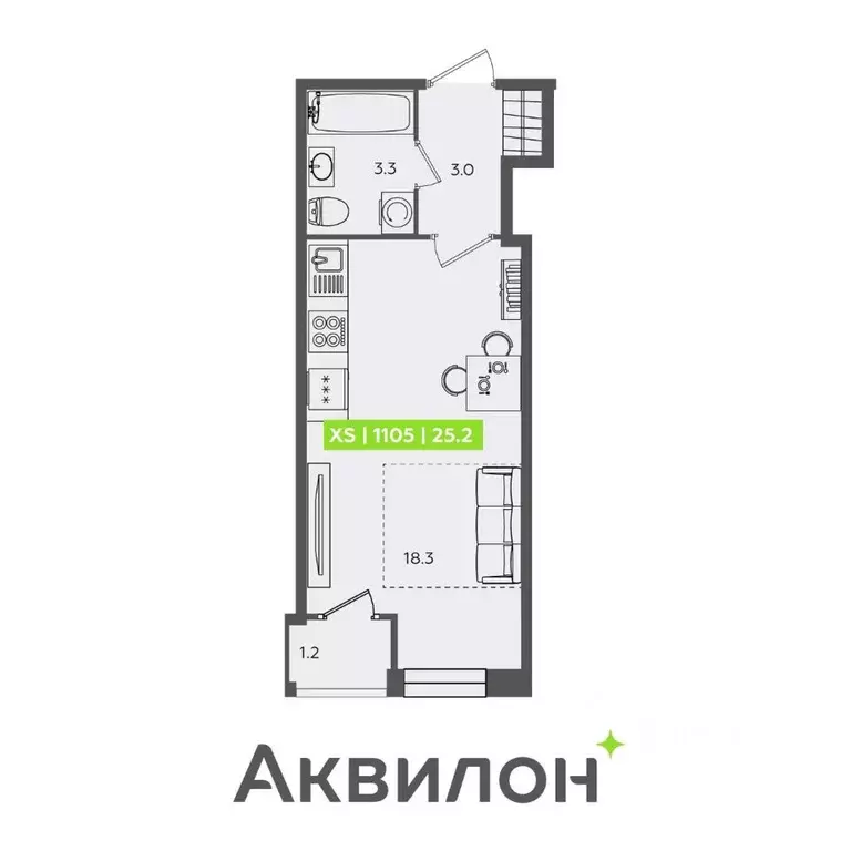 Студия Санкт-Петербург Планерная ул., 87к1 (25.2 м) - Фото 1