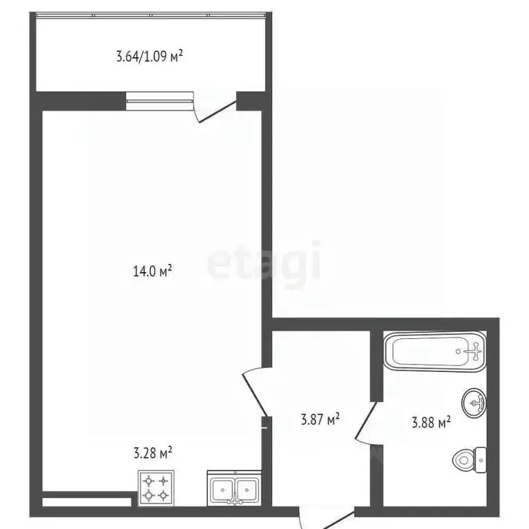 Студия Ростовская область, Ростов-на-Дону ул. Висаитова, 8 (26.2 м) - Фото 1