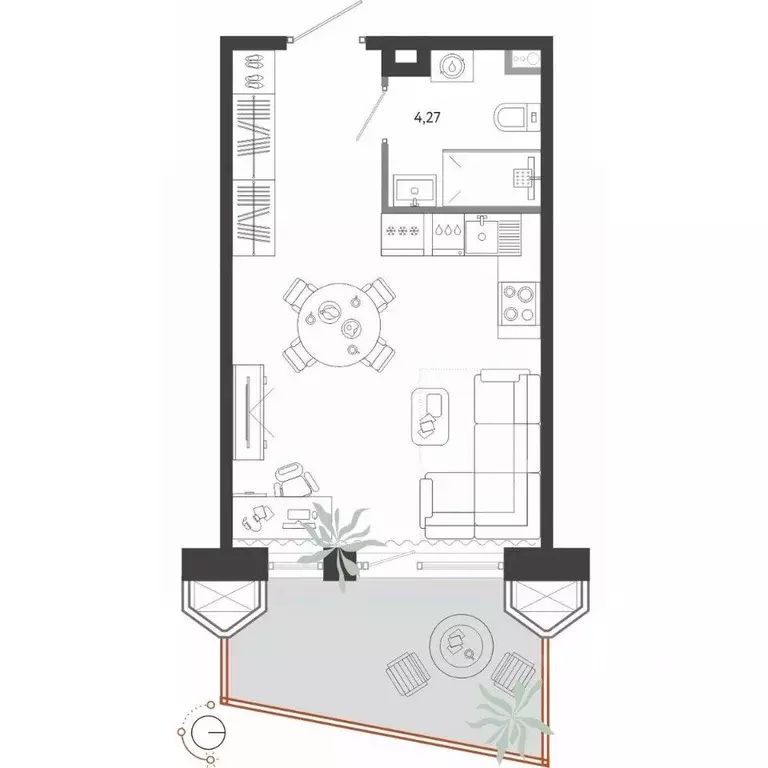 Студия Приморский край, Владивосток Бархатная ул. (32.05 м) - Фото 1