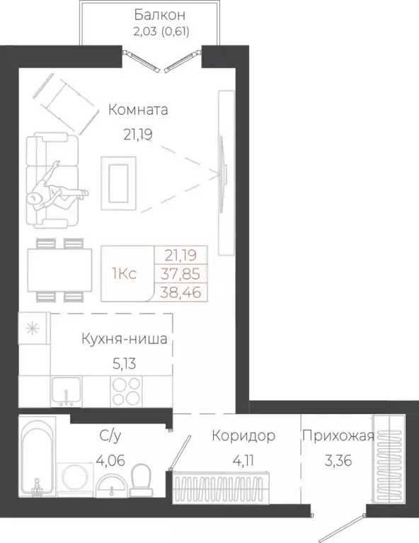 1-к кв. Алтай, Майминский район, с. Майма ул. Энергетиков (38.46 м) - Фото 1