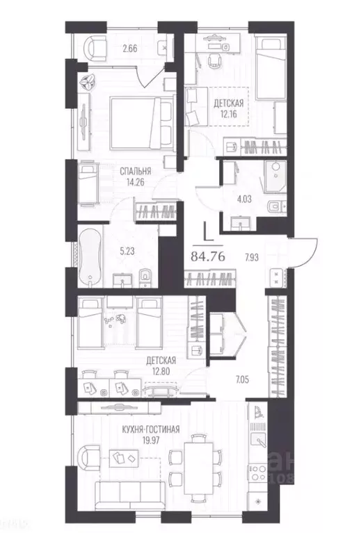 3-к кв. Курская область, Курск ул. Чехова, 3 (84.0 м) - Фото 1
