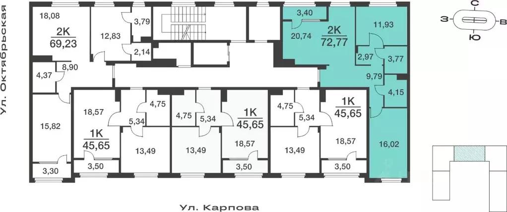 2-к кв. Тульская область, Тула ул. Карпова, 103А (72.77 м) - Фото 1