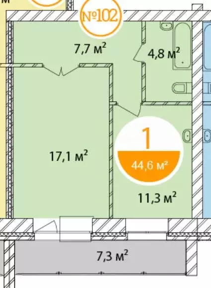 Продаётся 1-к квартира, 44.6 м - Фото 1