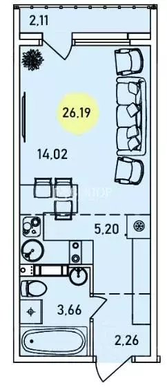 Студия Ярославская область, Ярославль 2-й мкр,  (26.19 м) - Фото 2
