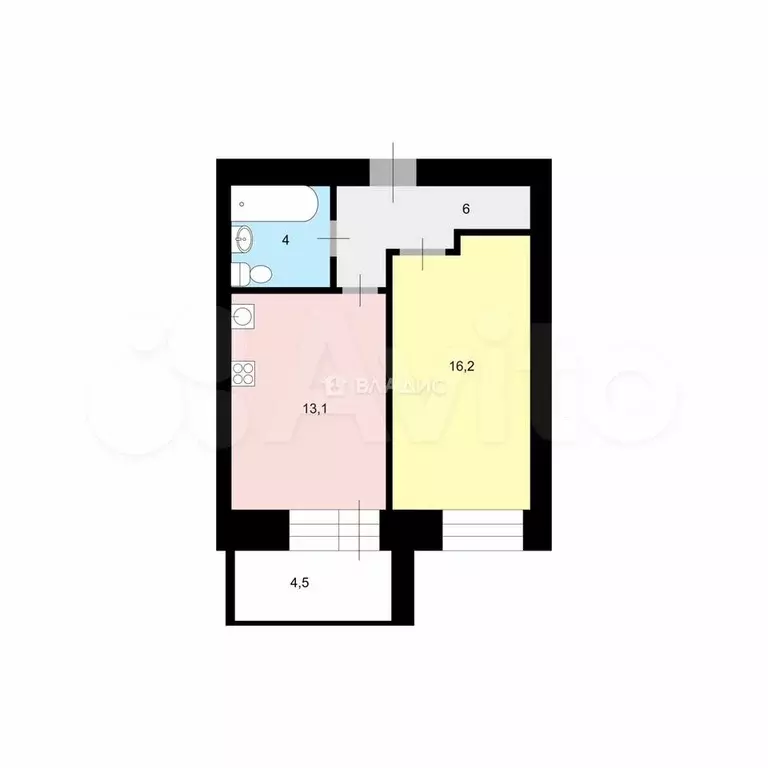 1-к. квартира, 41,6 м, 6/10 эт. - Фото 0