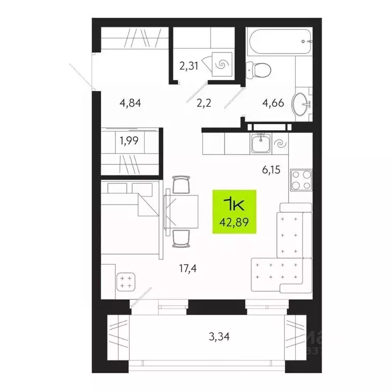 1-к кв. Томская область, Томск Уютный жилой квартал, ул. Маяковского, ... - Фото 1