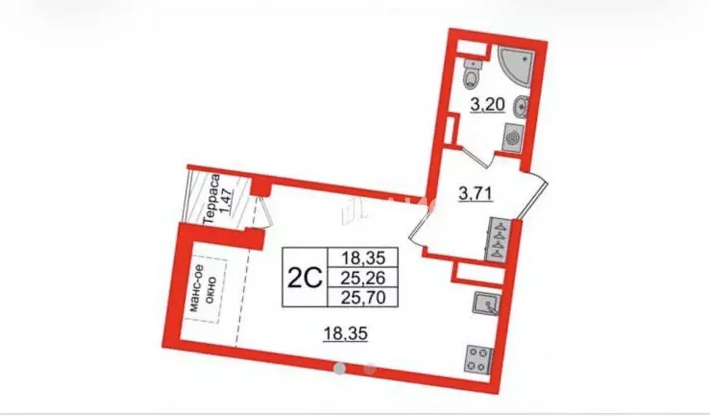 Квартира, студия, 25.26 м - Фото 1