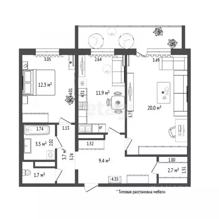 2-к кв. Тюменская область, Тюмень Уральская ул., 51 (65.1 м) - Фото 2