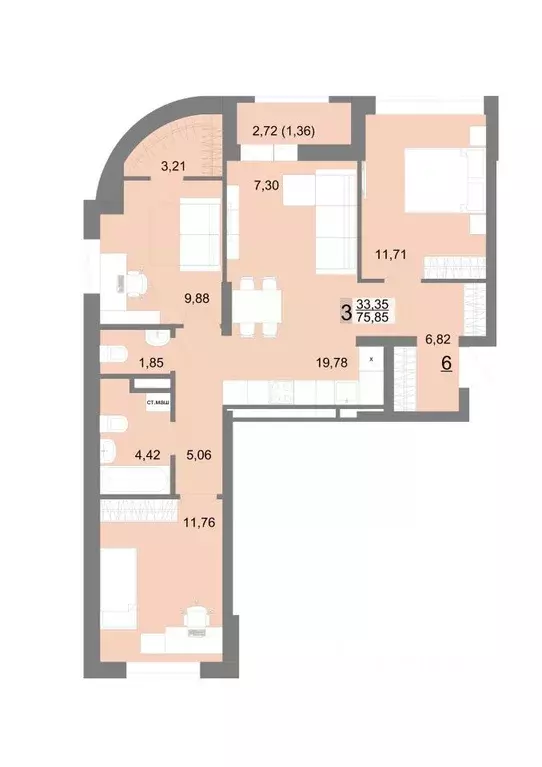 3-к кв. Свердловская область, Екатеринбург Широкая Речка мкр,  (75.85 ... - Фото 0