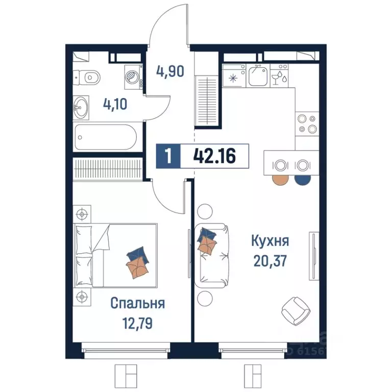 1-к кв. Ленинградская область, Мурино Всеволожский район,  (42.16 м) - Фото 0
