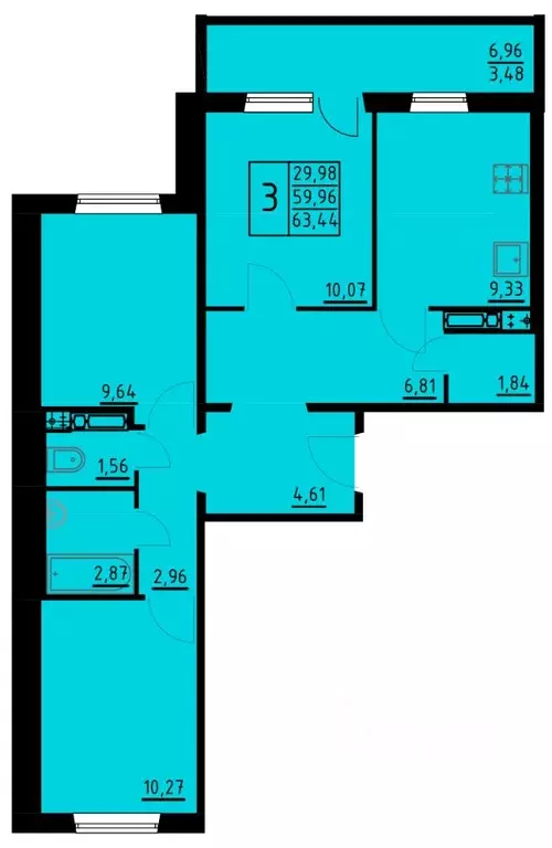 3-к кв. Пермский край, Пермь ул. Танцорова, 96 (63.44 м) - Фото 1