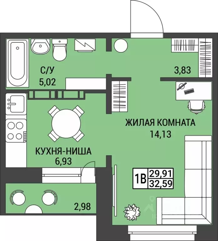 Студия Архангельская область, Архангельск  (29.91 м) - Фото 0