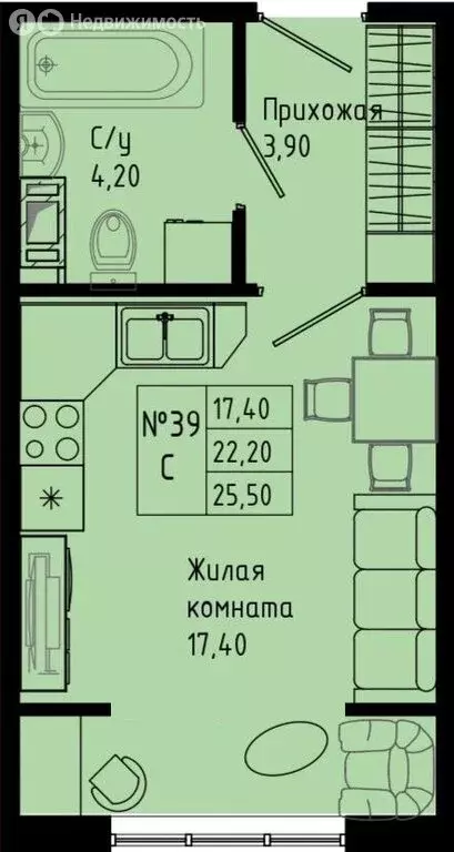 Квартира-студия: Коммунар, Железнодорожная улица, 41к1 (25.5 м) - Фото 1