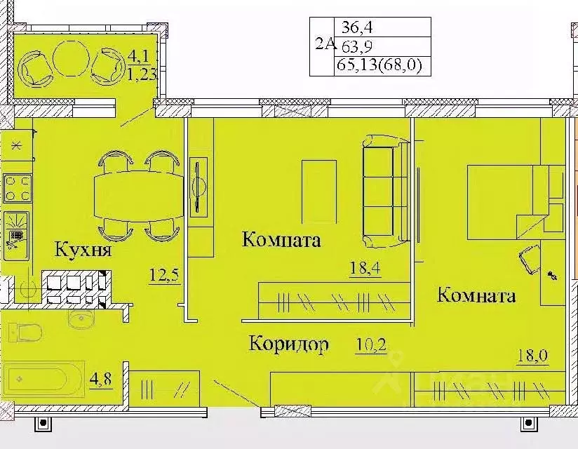 2-к кв. Ивановская область, Иваново Капучино жилой комплекс (68.0 м) - Фото 0