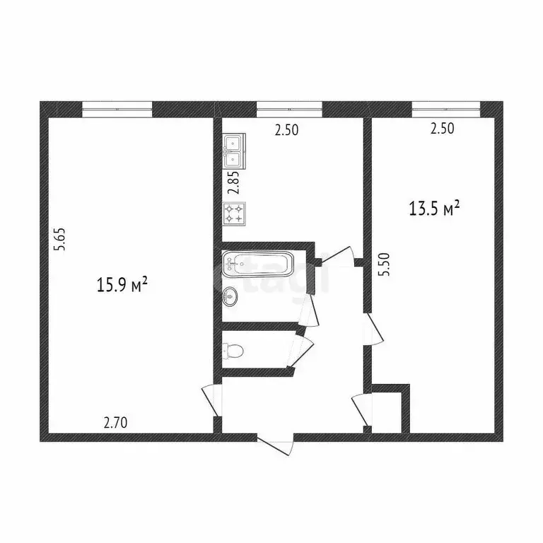 2-комнатная квартира: Винзили, Вокзальная улица, 66 (42.9 м) - Фото 0