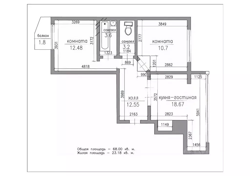 2-к кв. Кабардино-Балкария, Нальчик Московская ул. (68.0 м) - Фото 1