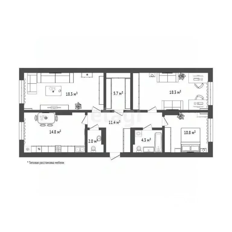 3-к кв. Тюменская область, Тюмень Новгородская ул., 14 (85.6 м) - Фото 1