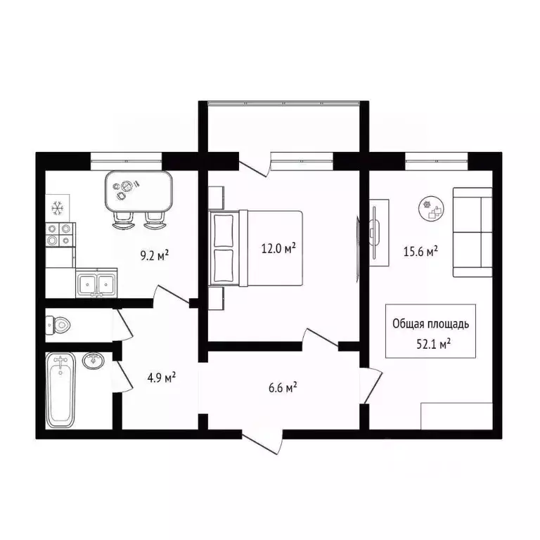 2-к кв. Новосибирская область, Новосибирск ул. Титова, 236/2 (52.1 м) - Фото 1