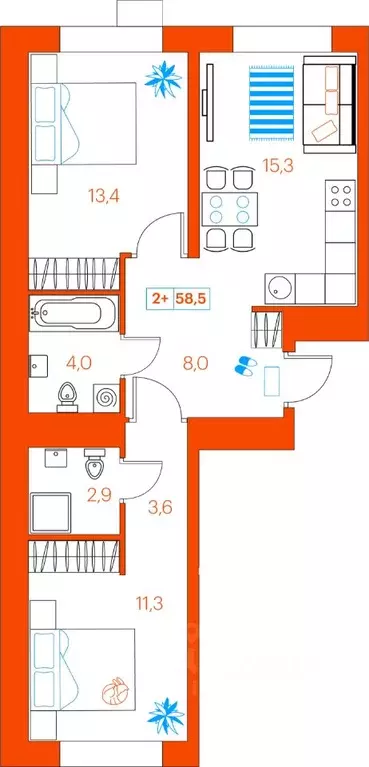 2-к кв. Тюменская область, Тюмень ул. Ветеранов Труда, 36к1 (58.5 м) - Фото 0