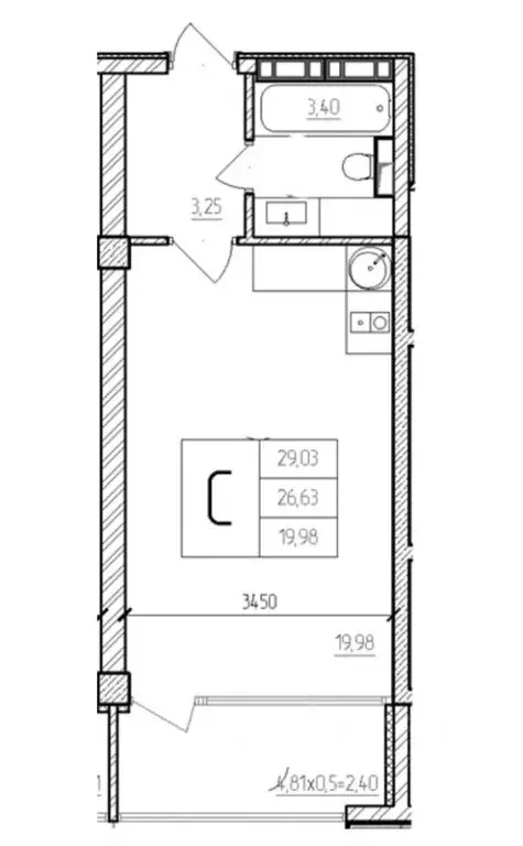 Студия Севастополь ул. Парковая, 15 (29.2 м) - Фото 2