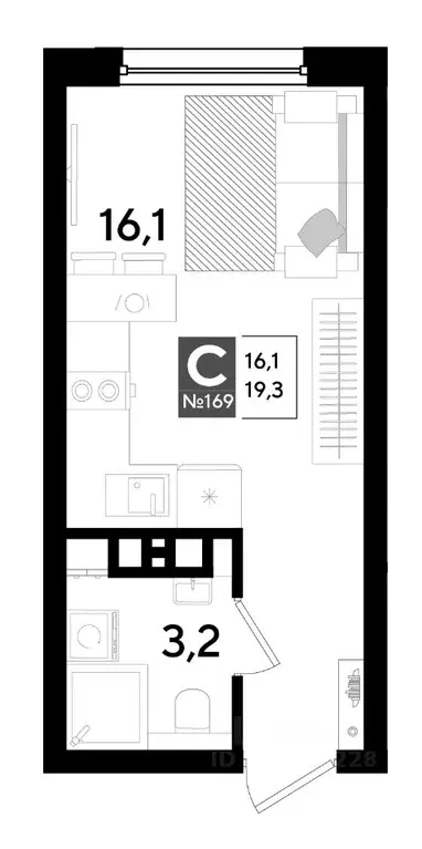 Студия Краснодарский край, Краснодар Догма Парк мкр,  (19.3 м) - Фото 0