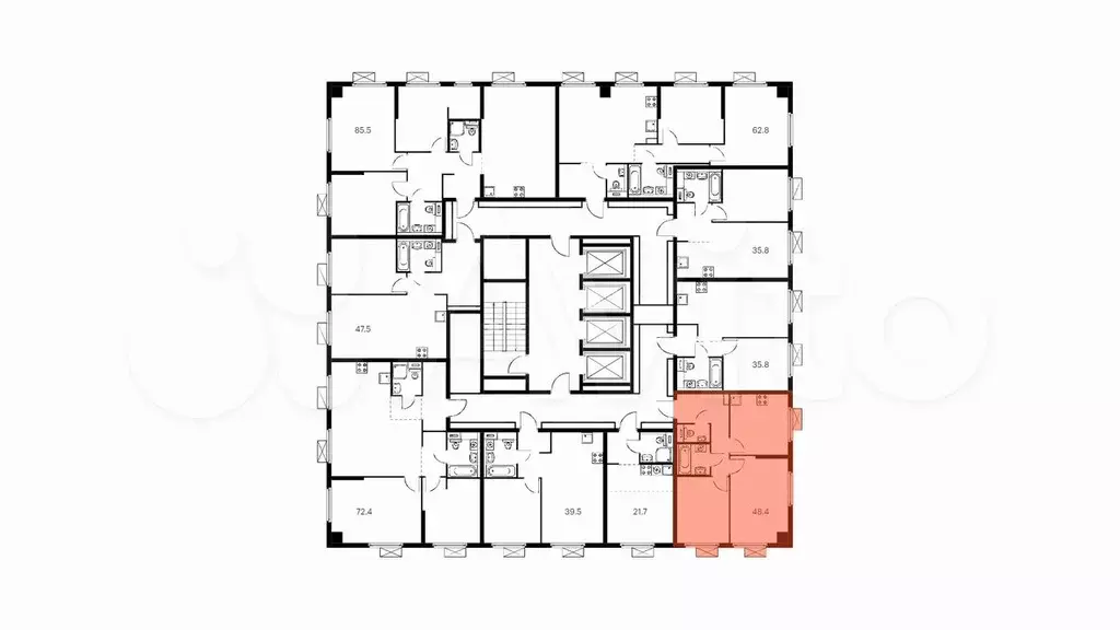 2-к. квартира, 48,4 м, 11/28 эт. - Фото 1