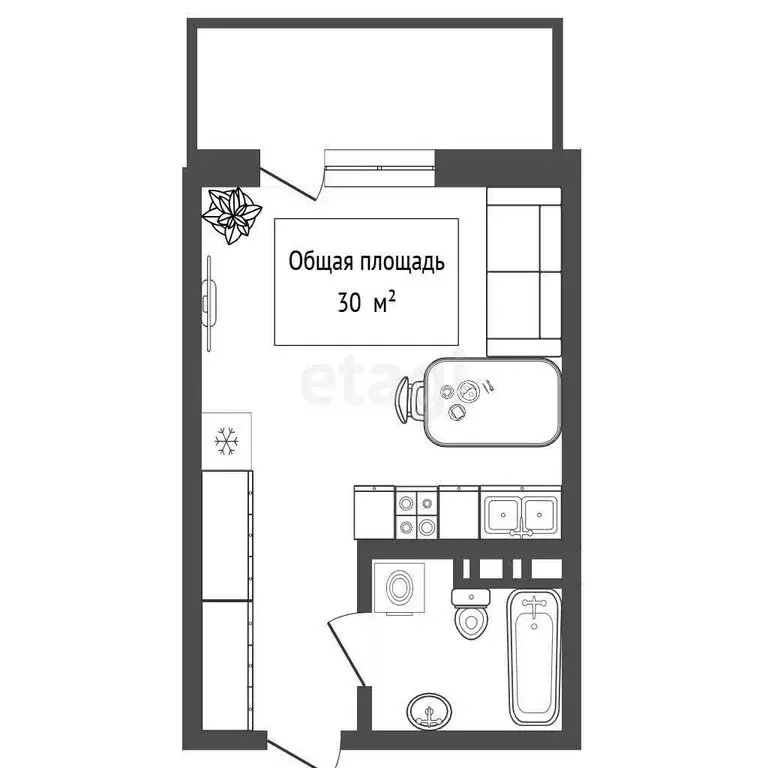 Квартира-студия: Новосибирск, улица Забалуева, 90 (30 м) - Фото 1