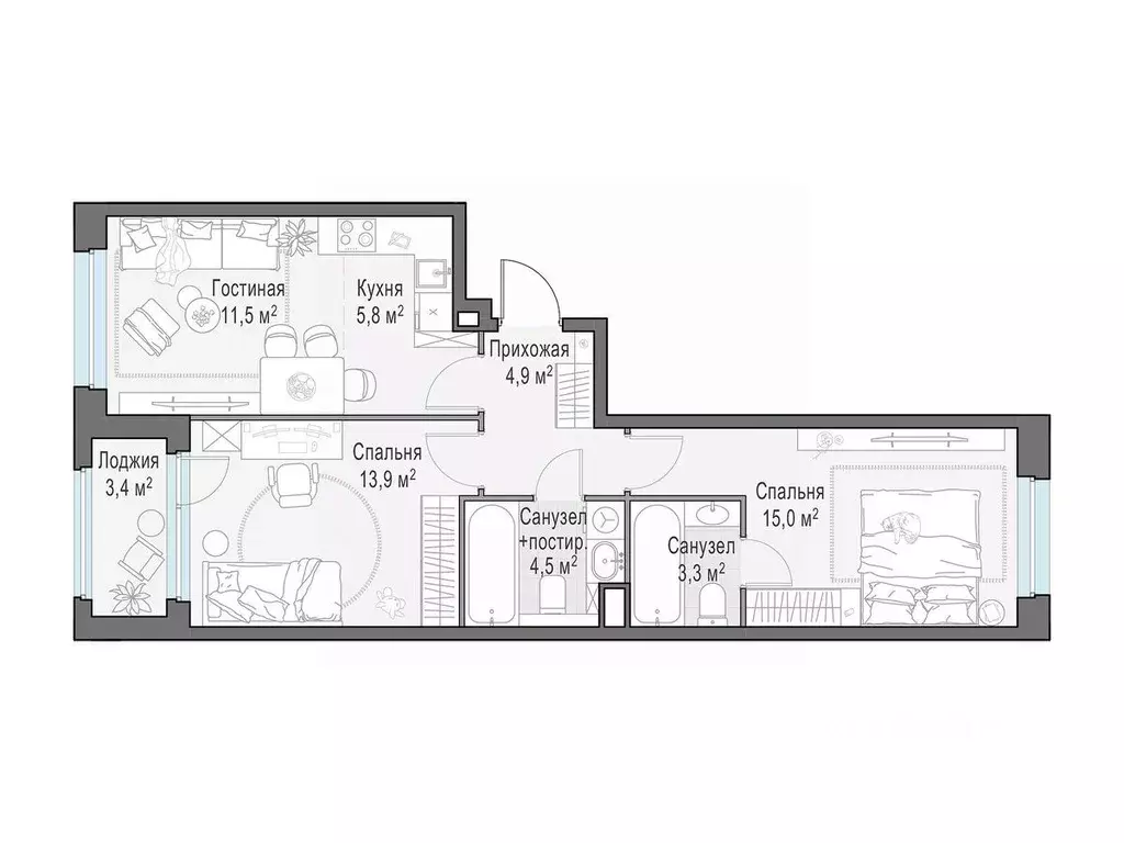 2-к кв. Московская область, Мытищи Белый Grad жилой комплекс (60.6 м) - Фото 1